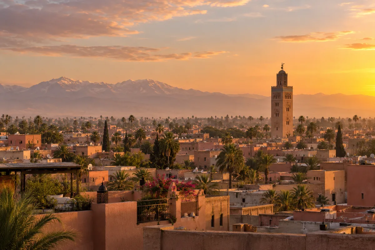 Illustration IA de Marrakech et des montagnes de l’Atlas
