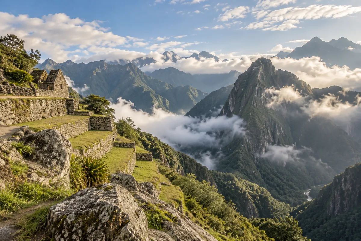 Illustration IA de terrasses incas dans les montagnes des Andes
