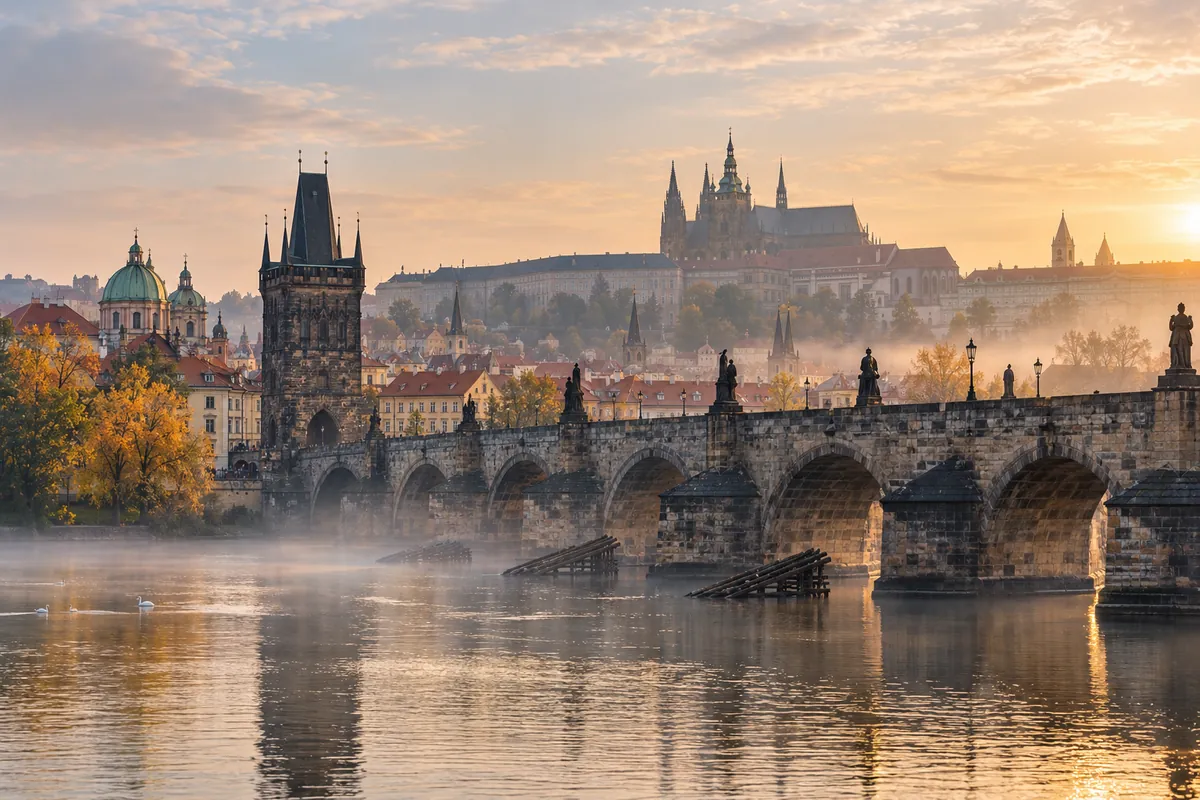 Illustration IA du pont Charles, de la Vltava et du château de Prague