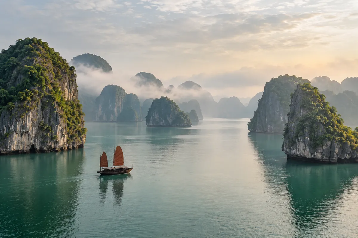 Illustration IA des îlots calcaires de la baie d’Ha Long