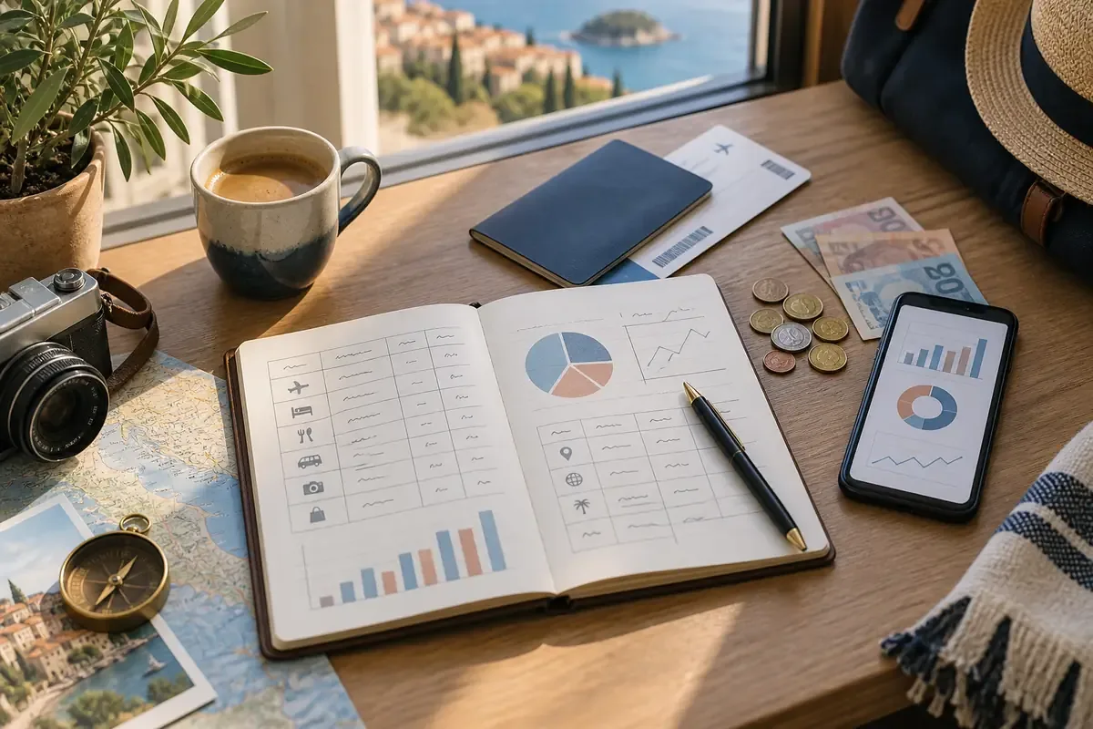 Budget de voyage préparé dans un carnet