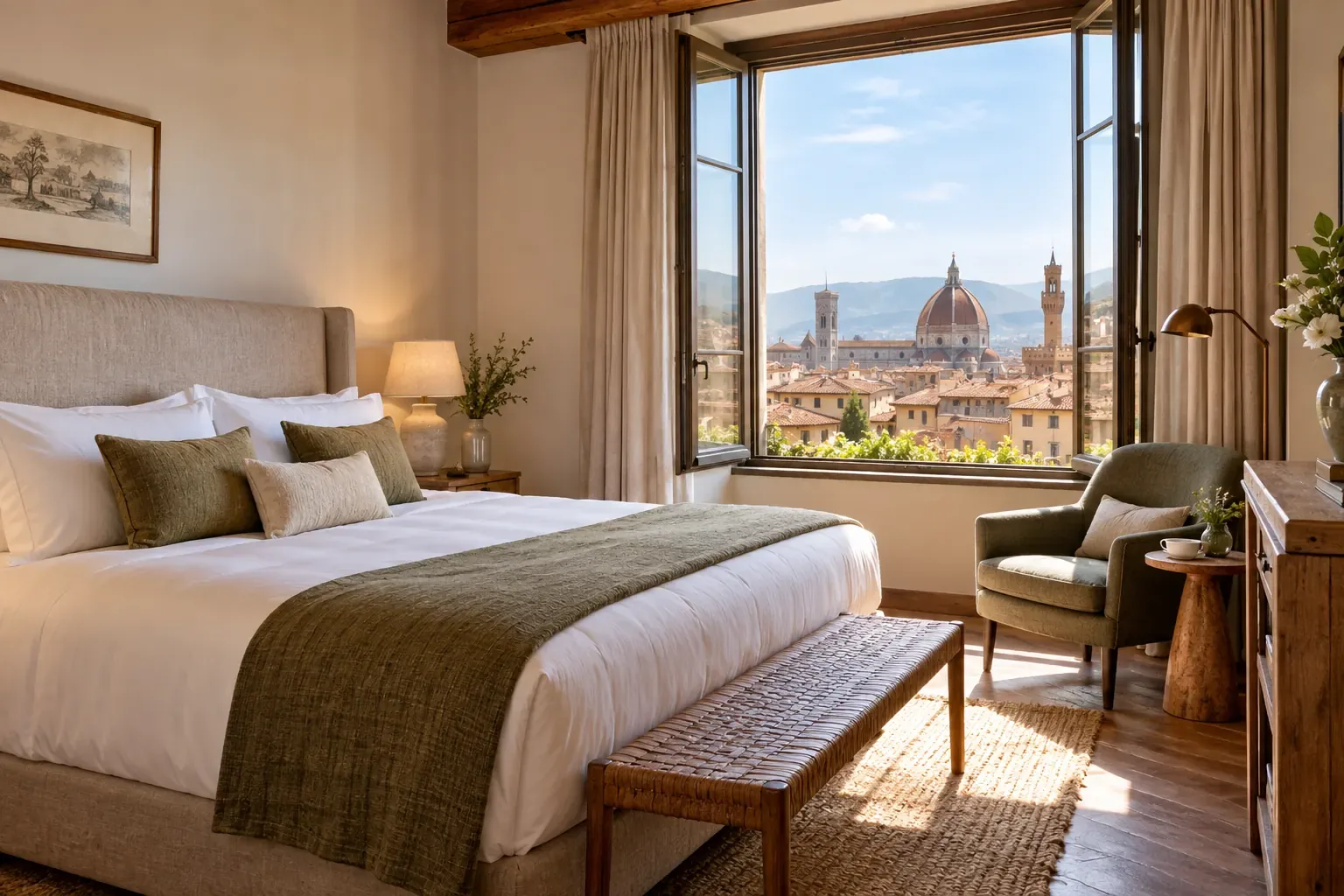 Chambre lumineuse d’un hôtel de charme soigneusement préparée