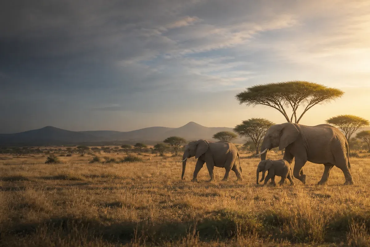 Paysage de savane avec éléphants dans une réserve sud-africaine