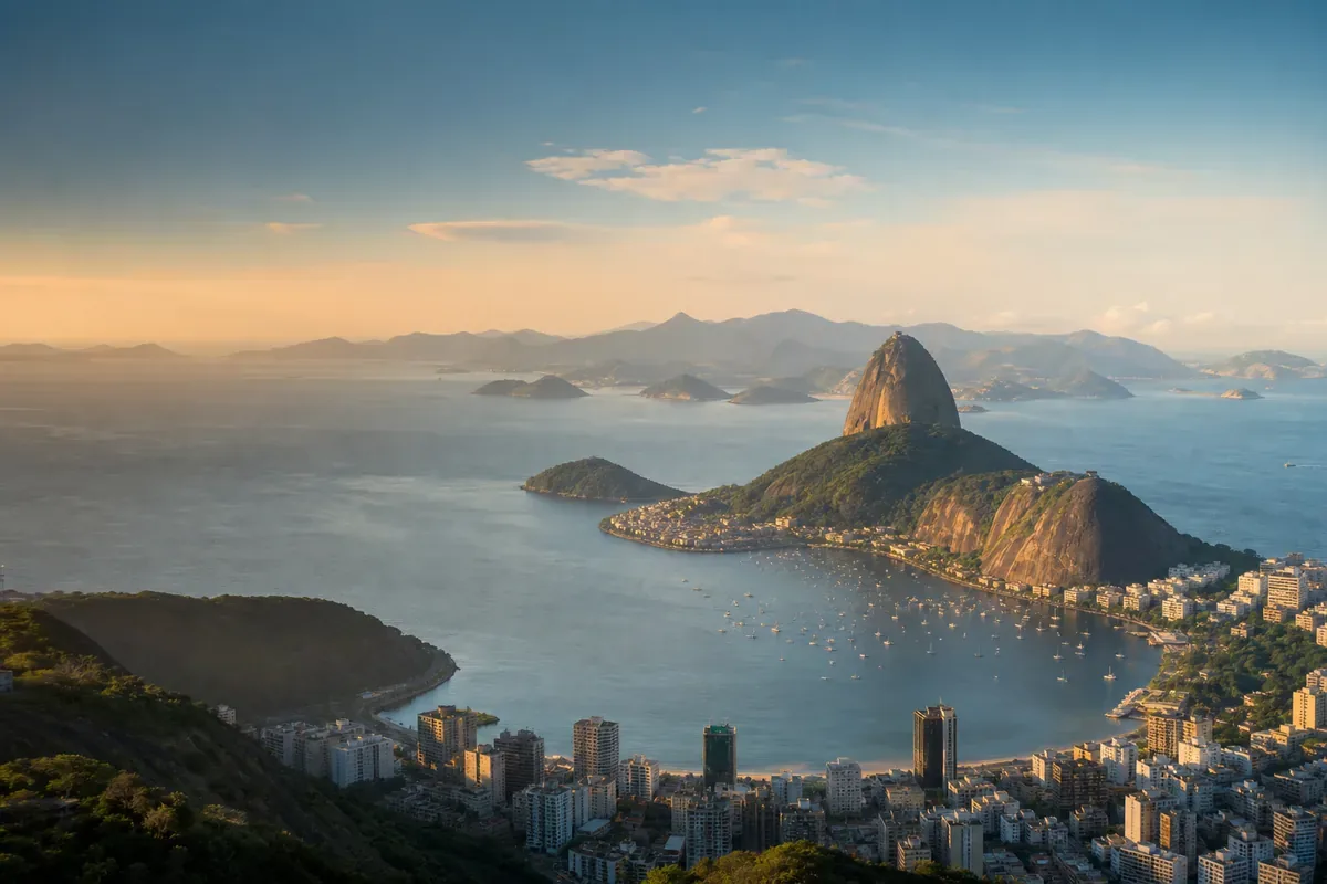 Baie tropicale et reliefs verdoyants à Rio de Janeiro au Brésil