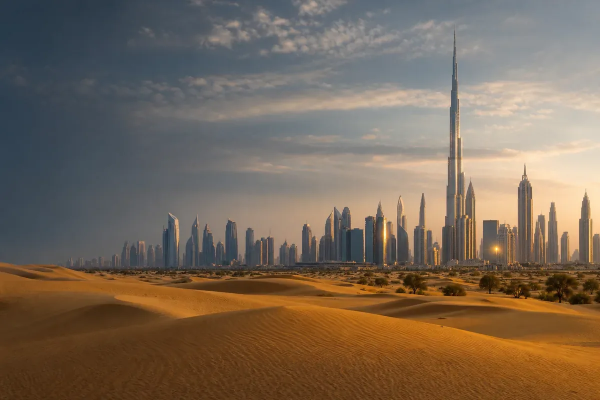 Architecture moderne entre ville et désert aux Émirats arabes unis