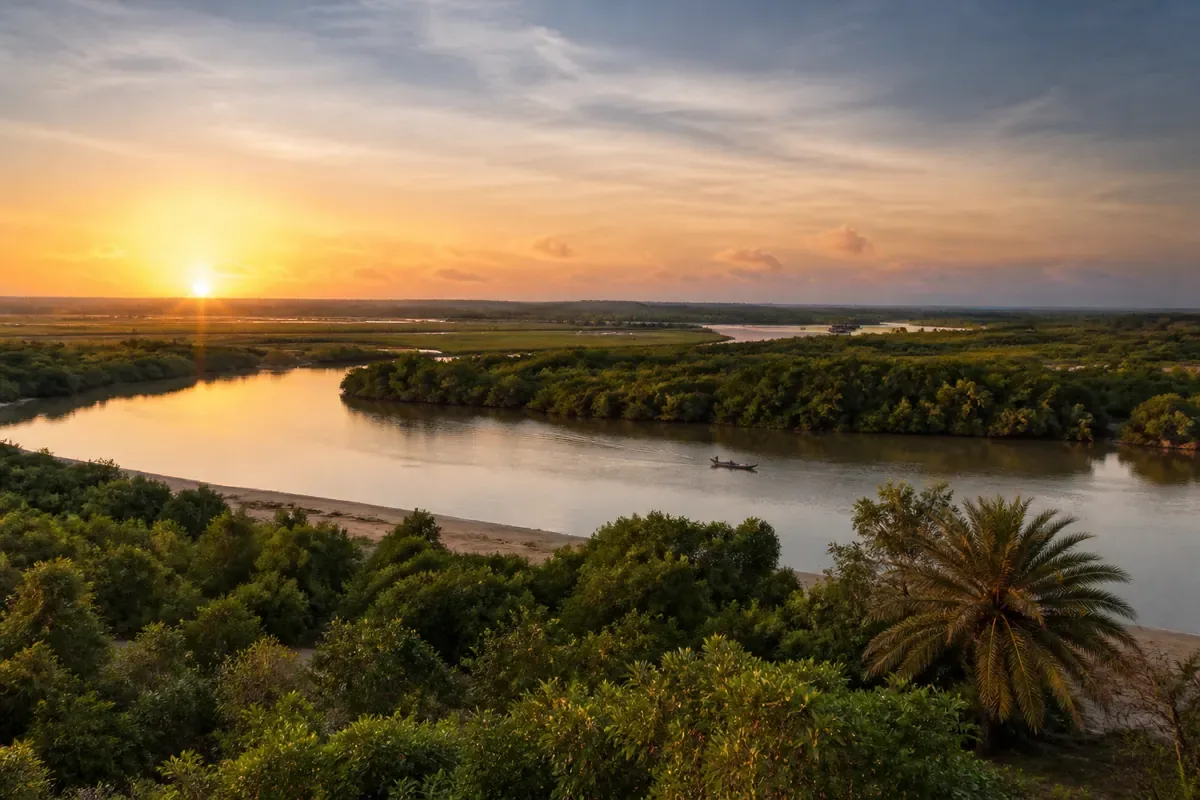 Fleuve Gambie et mangroves au lever du jour