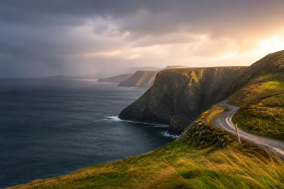 Falaises verdoyantes dominant l’océan Atlantique en Irlande