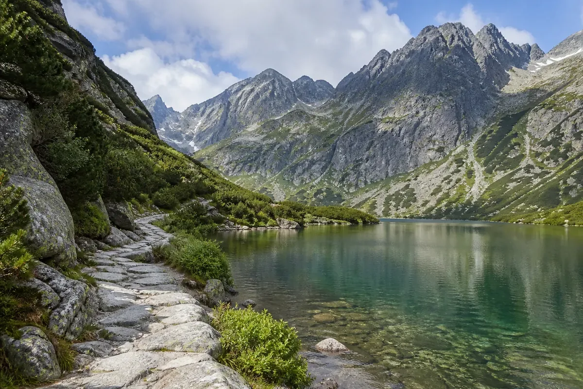Lac alpin et sentier dans les Hautes Tatras en Slovaquie