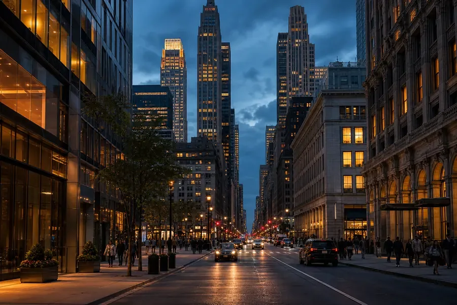 Avenue urbaine et gratte-ciel de New York
