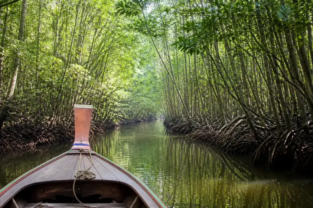 Bateau traditionnel sur un canal de Thaïlande