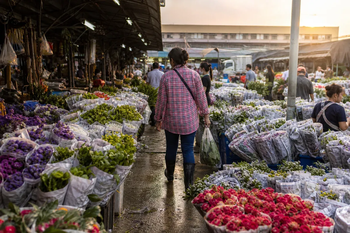 Marché aux fleurs de Bangkok au lever du jour