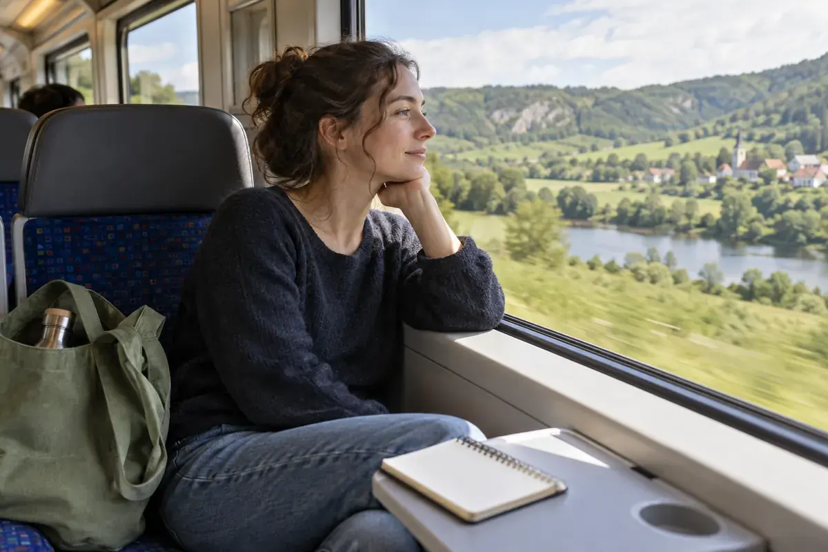 Voyage en train dans une campagne verdoyante